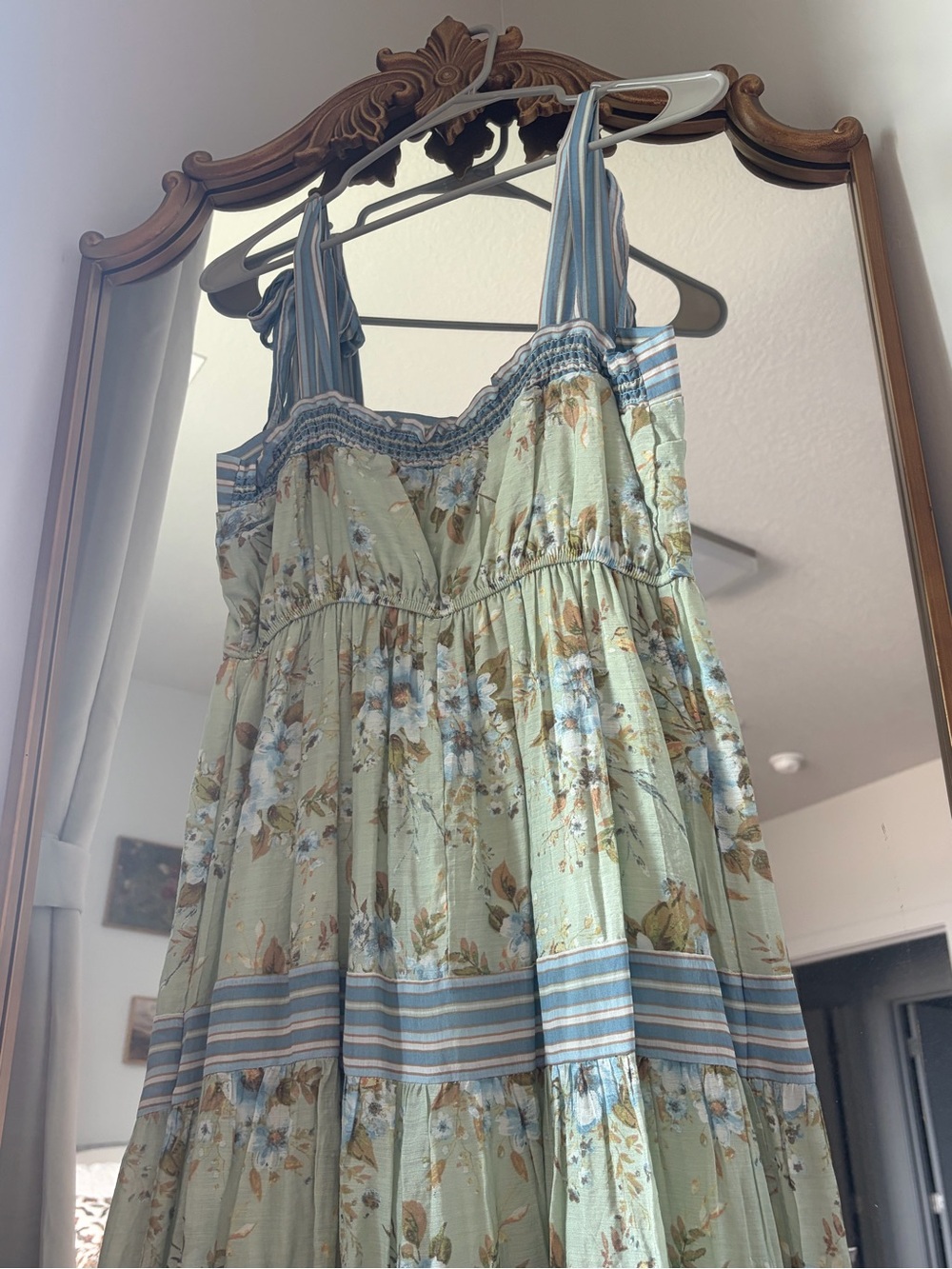 Blu Pepper - Floral Tiered Maxi Dress with Tie Straps - Sage & Blue - Picture 7 of 8